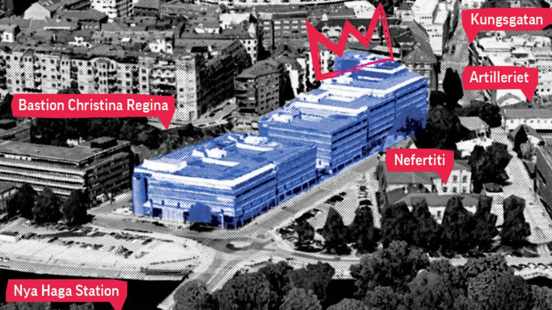 Ett svartvitt foto av en stad.