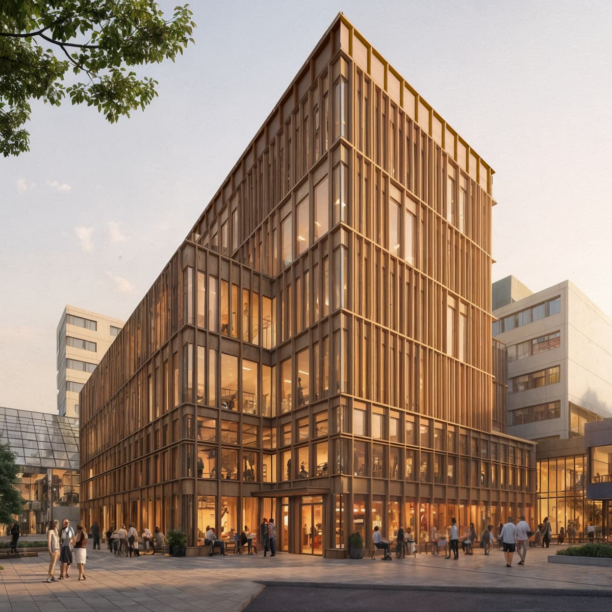 En stor byggnad med många människor som går runt den.