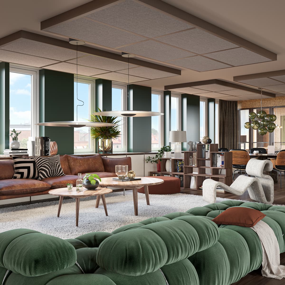 En öppen yta i ett kontorslandskap.