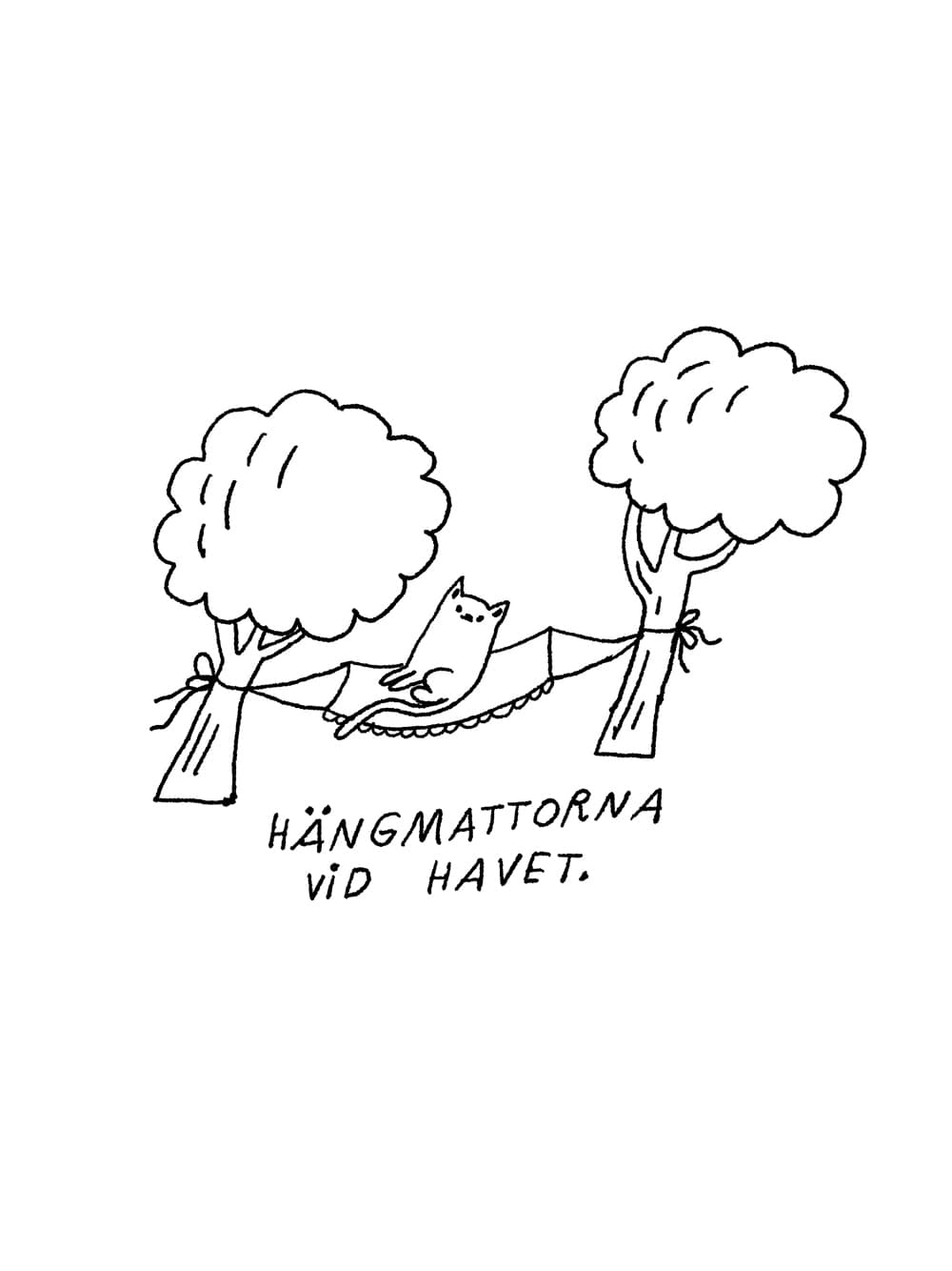 En svartvit teckning av ett träd och en person.