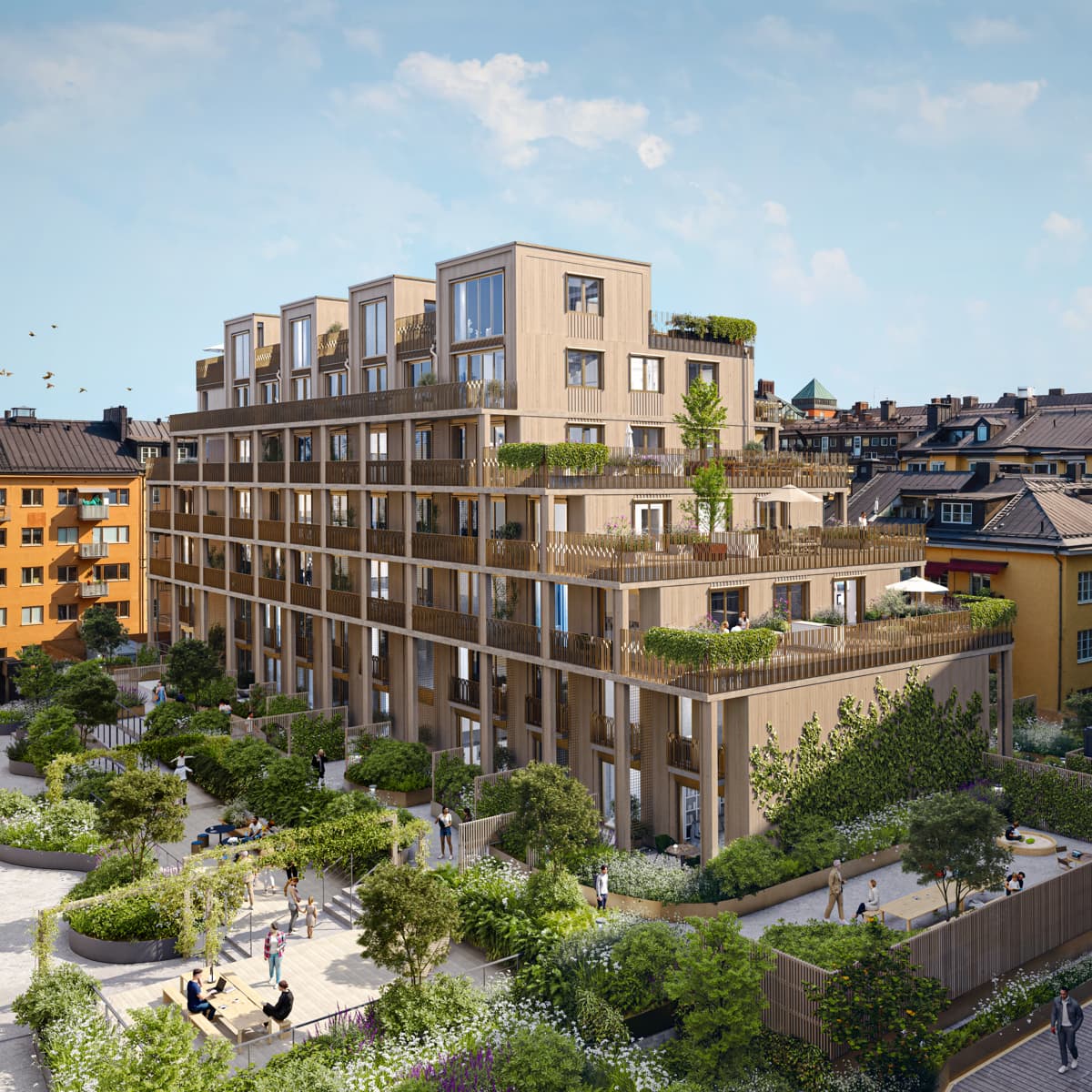 En flygbild av en stad med många byggnader.