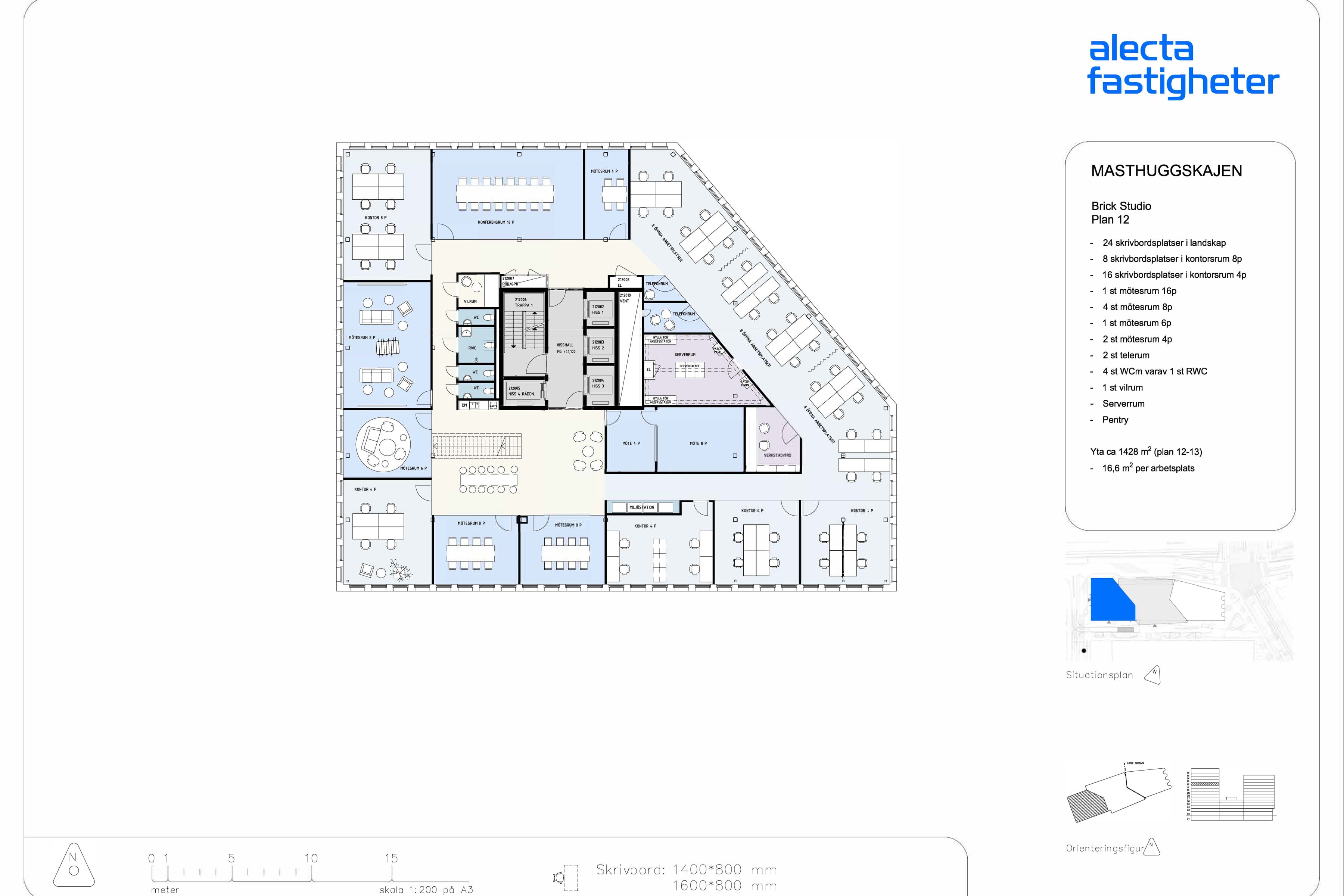 Planritning över kontorsbyggnaden.