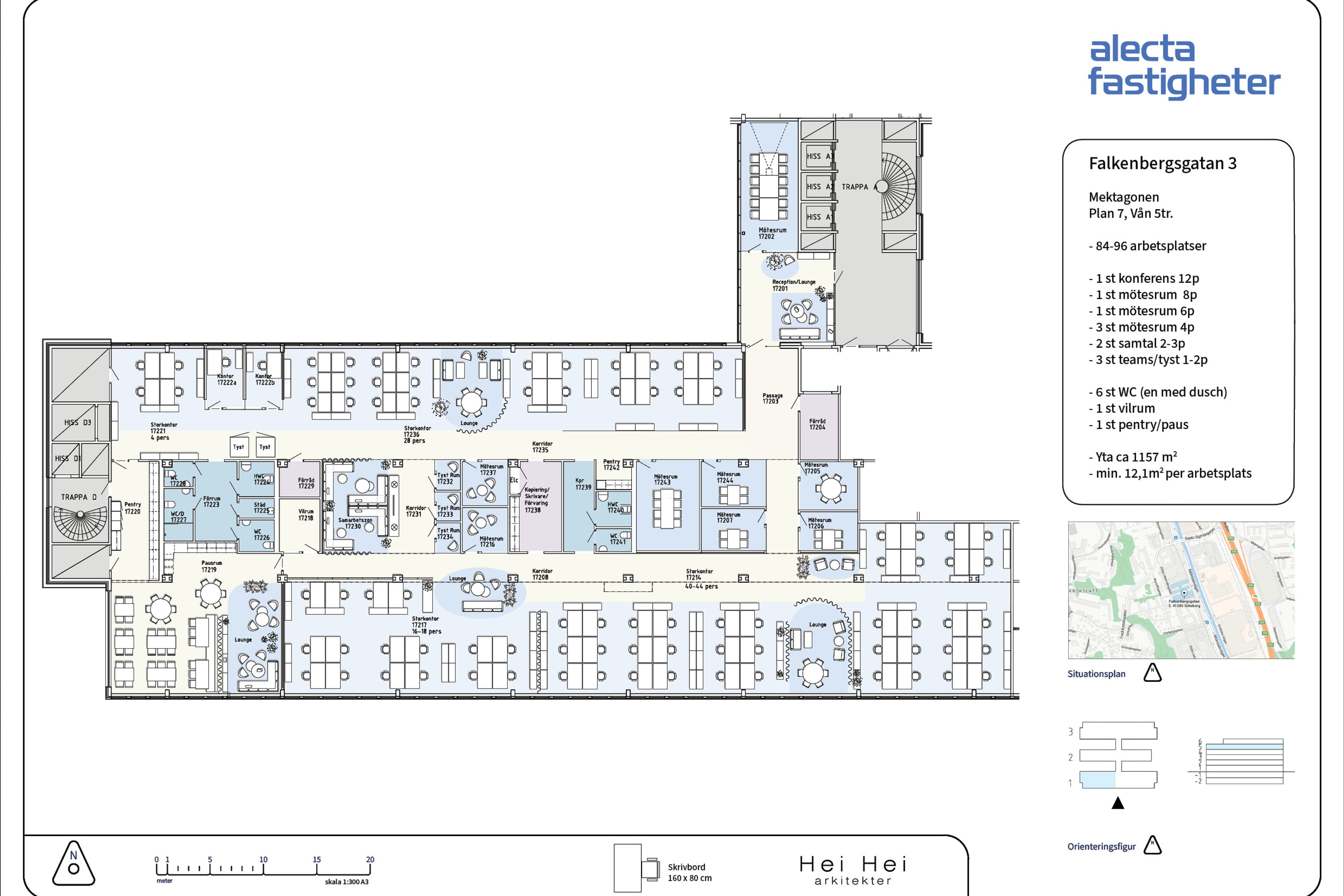 Planritningen för en byggnad med flera rum.