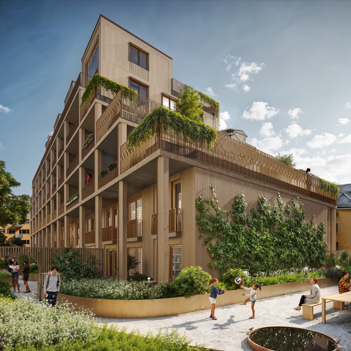 Nytt bostadshus på en innergård