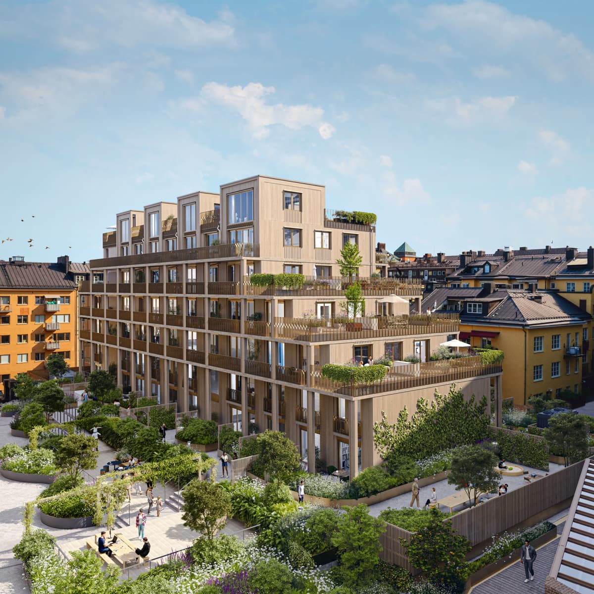 En flygbild av en stad med många byggnader.