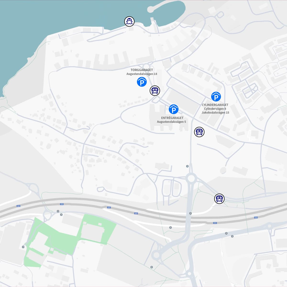 En karta över parkeringsgarage i Nacka strand