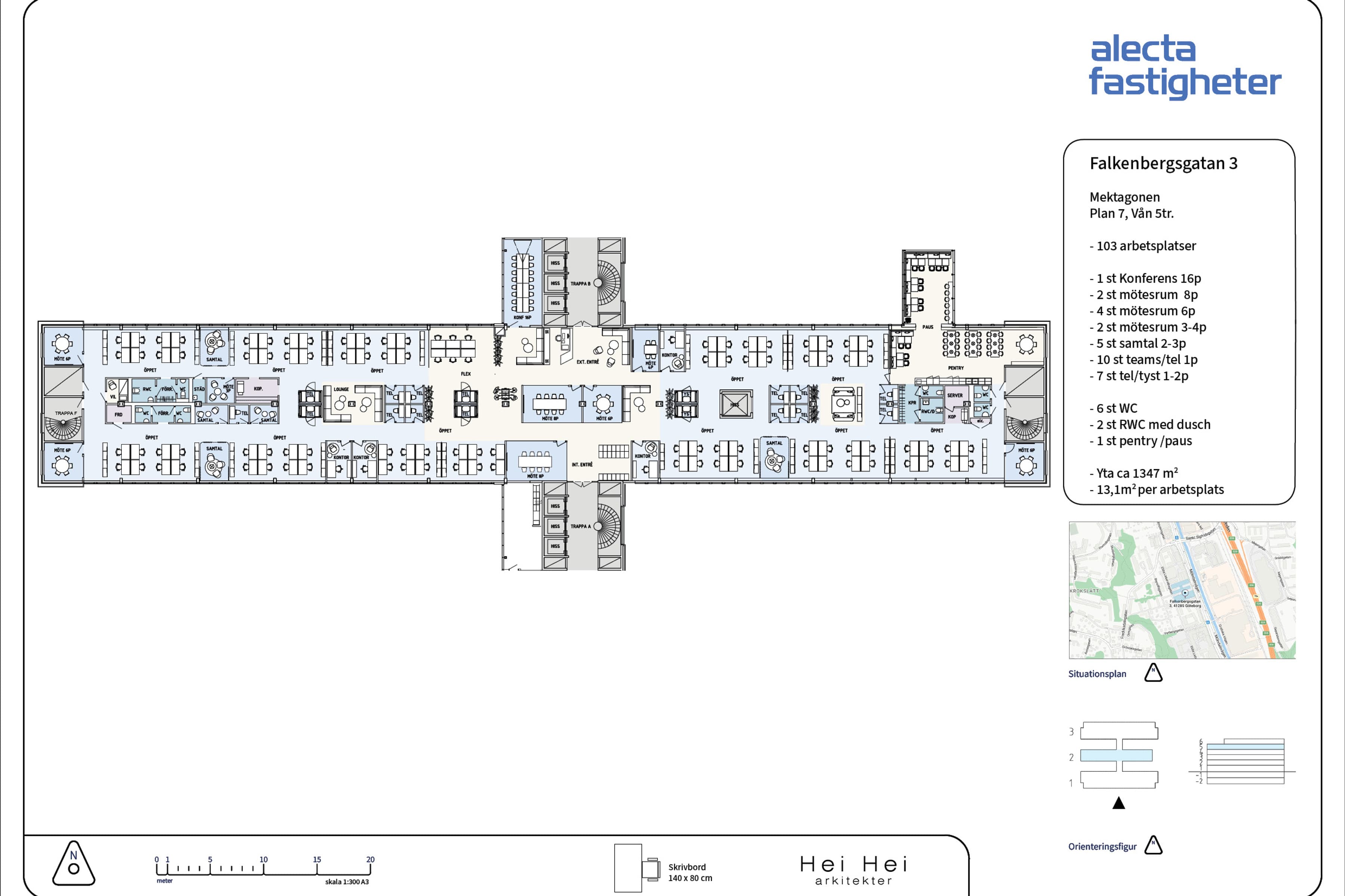 Planritningen för en byggnad med flera rum.