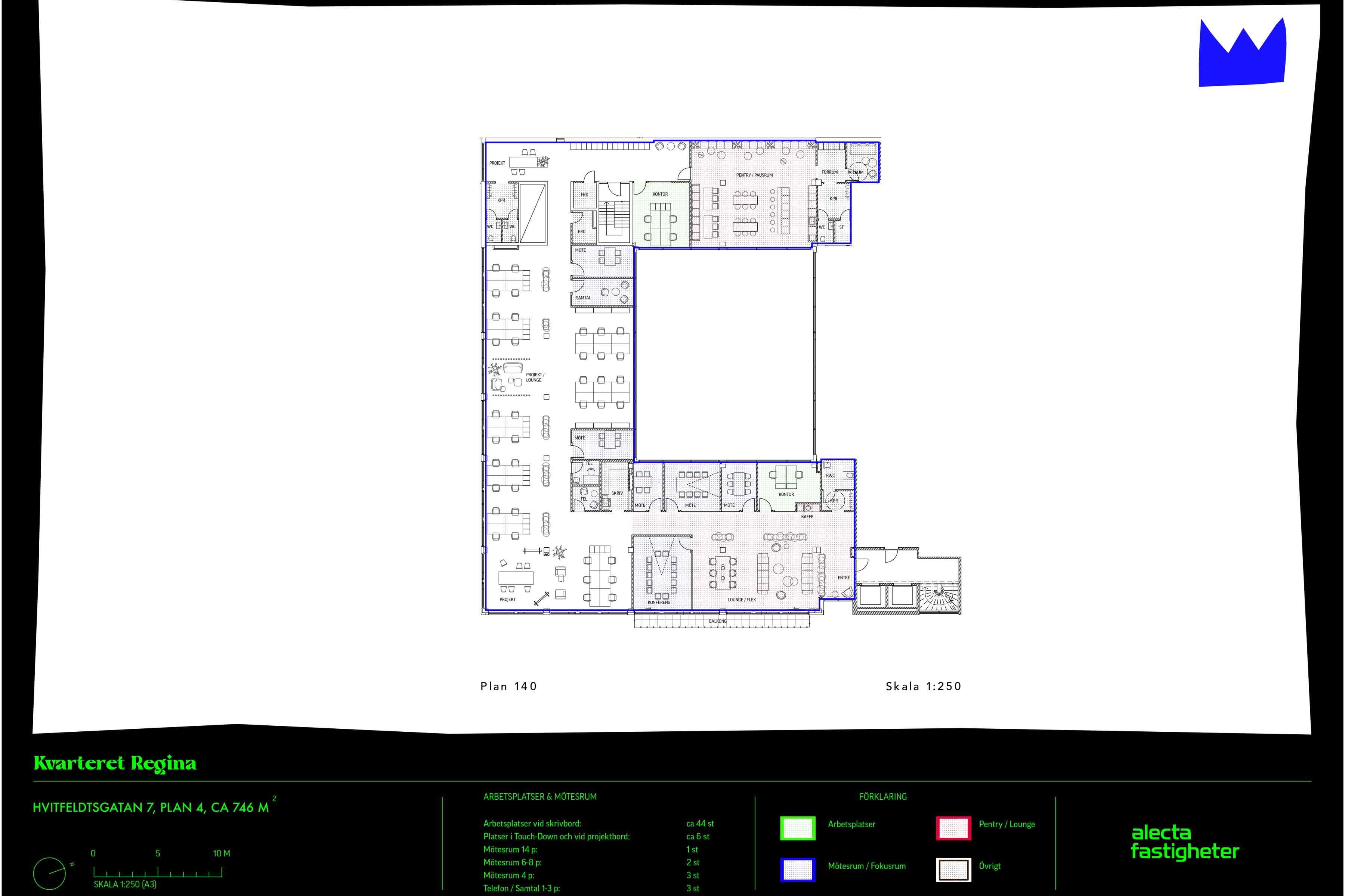 En planritning över en byggnad med ett stort antal rum.